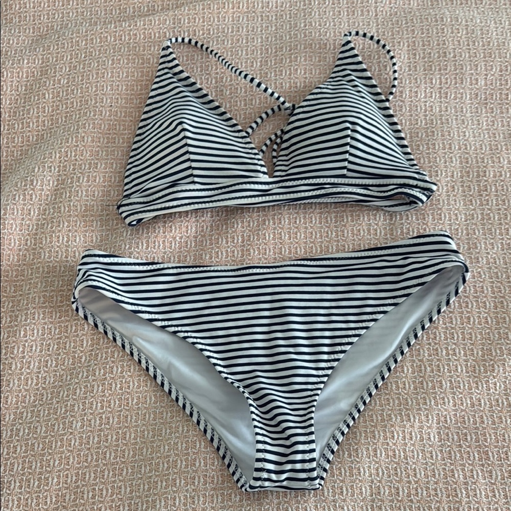 Cupshe Navy and White Striped Bikini